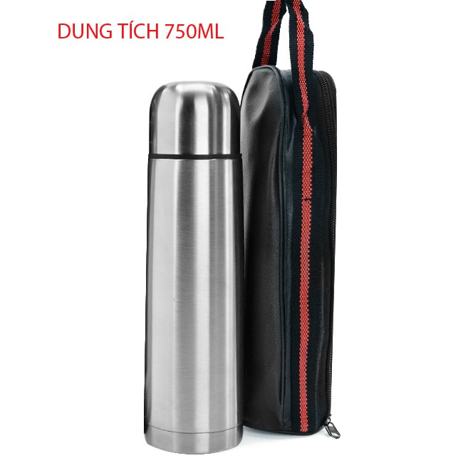 Bình Giữ Nhiệt Inox 750Ml Kèm Túi Da Cao Cấp