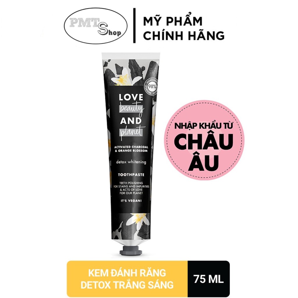 [Tây Ban Nha] Kem đánh răng Love Beauty And Planet Detox Than hoạt tính trắng sáng 75ml - 99g