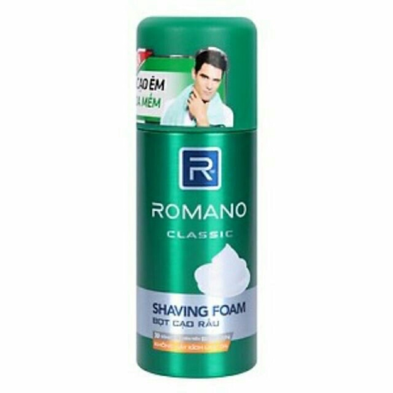 bọt cạo râu rômano  175ml chai màu xanh - giúp làm mềm da và râu chước khi cạo  an toàn cho  mọi loại da