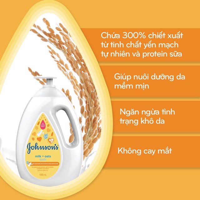 [HSD 2024] Sữa tắm Johnson’s Baby chứa sữa , gạo , yến mạch cho bé 1000ml