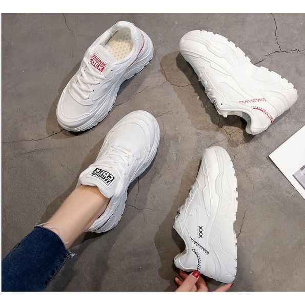 [FREE SHIP] Giày sneaker nữ độn đế đẹp viền khâu chữ, gót giả đèn