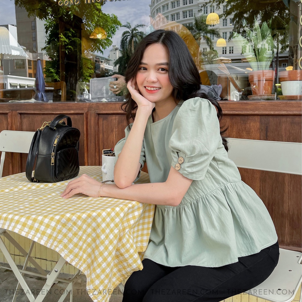 ÁO BABYDOLL ĐÍNH NÚT ZAREEN VOA81 XANH LÁ