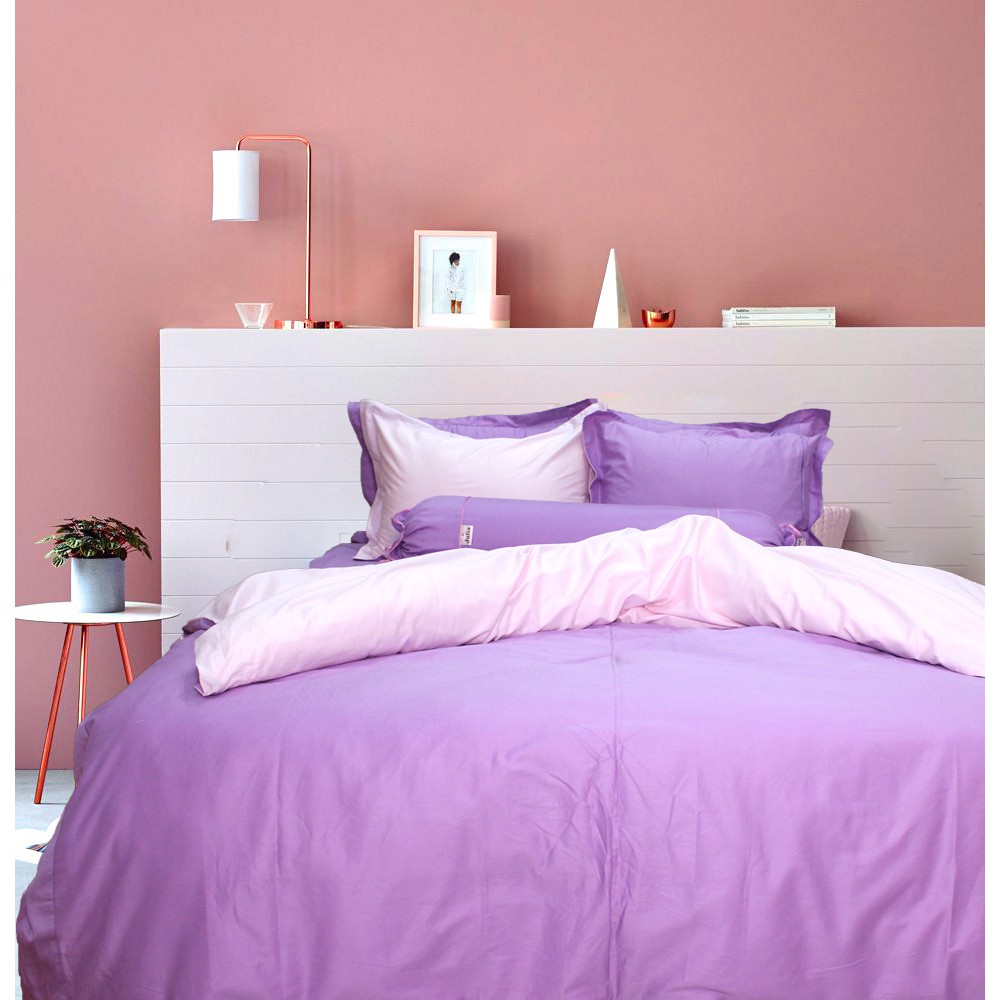Bộ chăn ga gối drap giường màu tím trơn cotton satin Ai Cập Julia 535