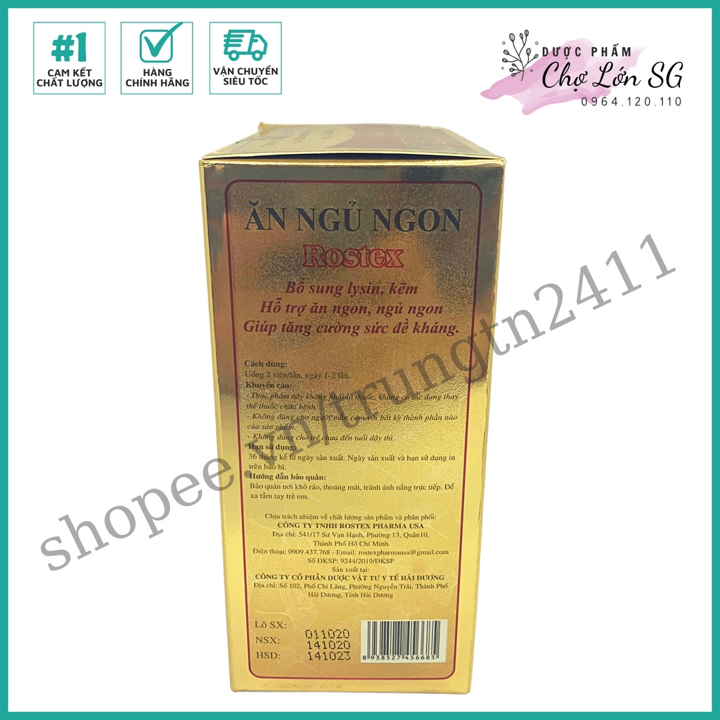 Viên ĂN NGỦ NGON ROSTEX bổ sung lysin, kẽm loại bỏ mất ngủ, căng thẳng, stress  - 60 viên