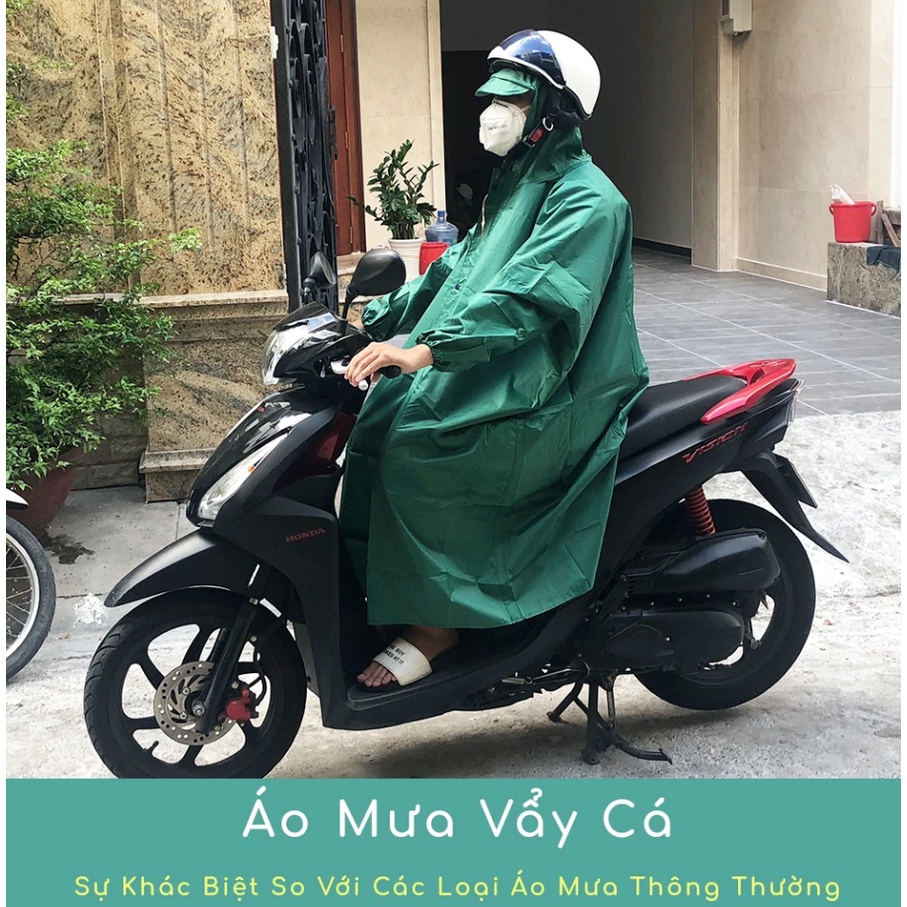 Áo mưa đi xe máy vảy cá vải dù có dây kéo phía trước, chất vải xịn không thấm nước, Kiều Tân Nhiên