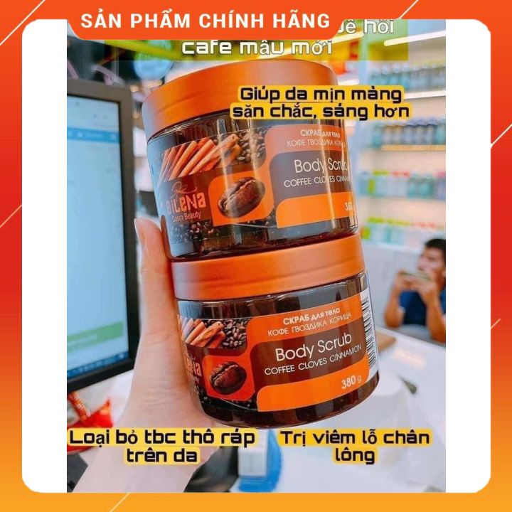 Tẩy da chết tế bào chết body quế hồi cà phê Nga hãng Bilena mẫu mới 380g