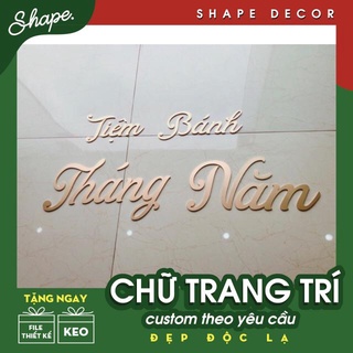 Bộ chữ nổi trang trí đặt theo yêu cầu, chữ dán tường mica gold