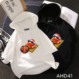 Freeship 99k ahd41 áo thun teen hoodie tay lỡ hình bánh takoyaki bạch tuộc