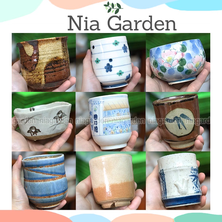 (G138) Chậu sứ trồng sen đá, xương rồng gốm sứ Nhật Bản mini (đã khoan lỗ) Nia Garden GSN