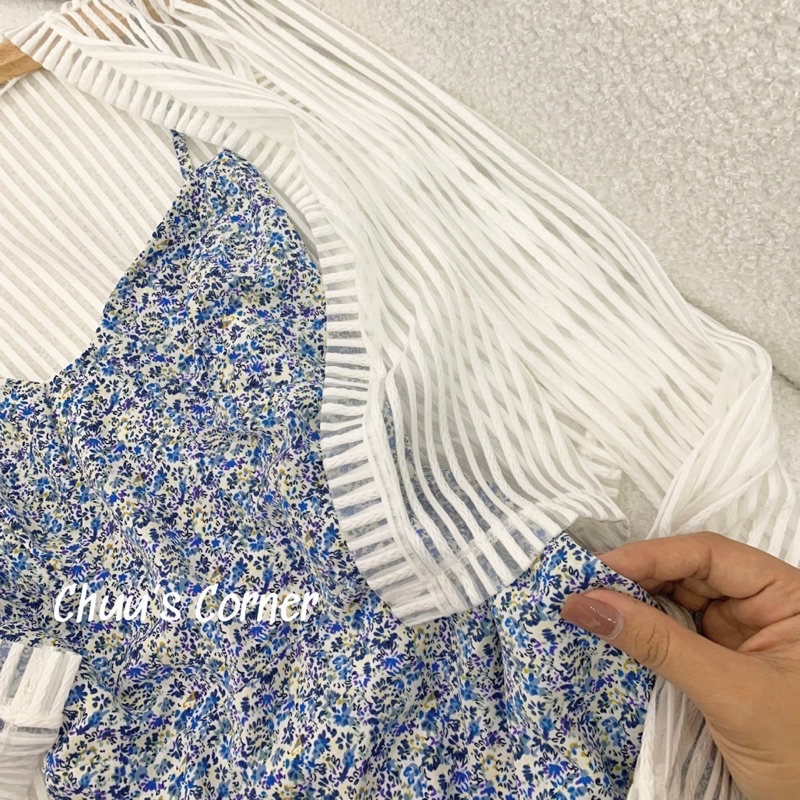 Set đầm hoa nhí 2 dây kèm áo khoác tay dài len tăm form đẹp siêu xinh cho nữ