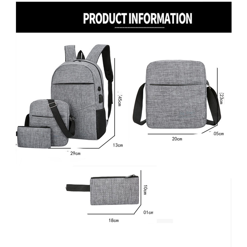 Set 3 Chiếc Ba Lô Nam Túi Nam Sạc USB Ba Lô Đa Năng Thường Ngày Túi Đi Học Nam thời trang cao cấp  trẻ trung