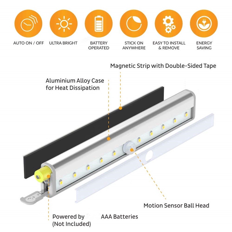 10 LED Night Light PIR Motion Detector Lamp For Home Cabinet Bed