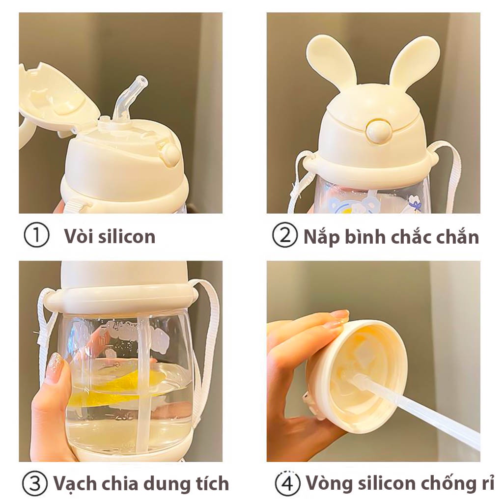 Bình nước cho bé, bình nước cho bé đi học xinh xắn có 2 loại 450ml và 500ml