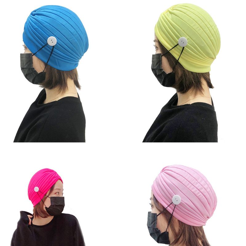 Mũ Trùm Đầu Bandana Màu Trơn Dạ Quang Nút Thắt Nơ Kèm Giá Đỡ Mặt Chống Nhìn Trộm Kiểu Thể Thao Cho Nữ