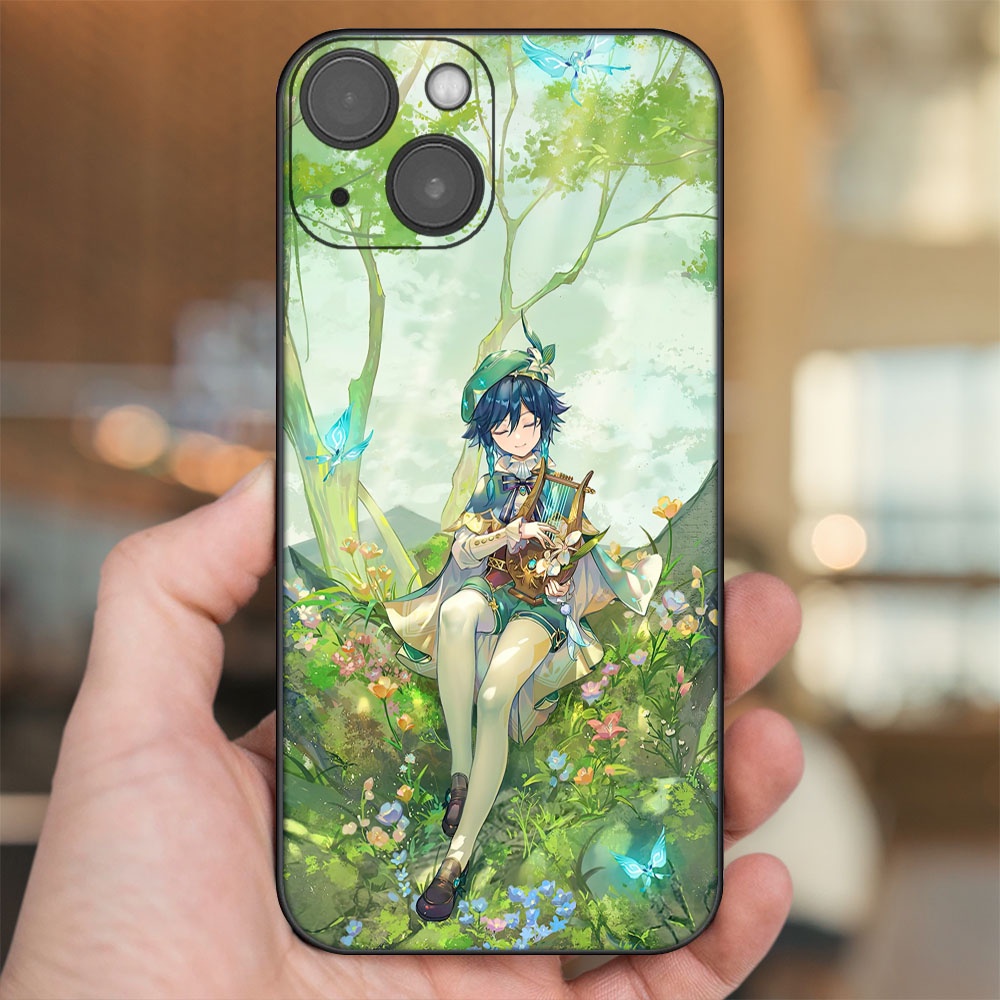 Ốp lưng iPhone 14 dẻo đen cạnh vuông in hình Venti Genshin Impact