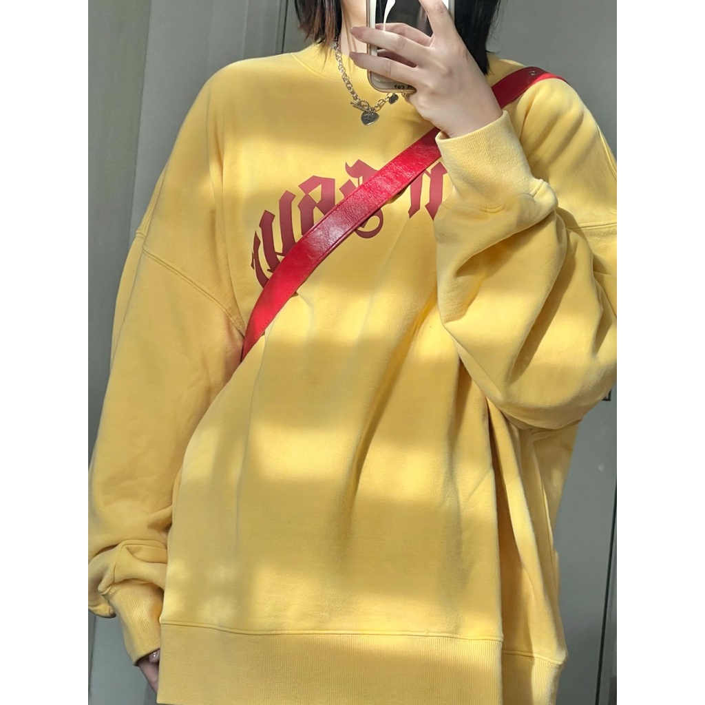 Welove1 Áo Nỉ Cổ Tròn Màu Vàng In Họa Tiết Vintage Mỹ Dễ Thương