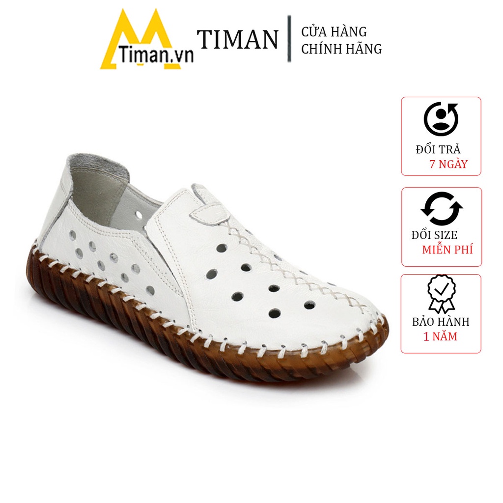 Giày lười nữ slip on chất liệu vải da kiểu mọi đế cao màu trắng độn đế bảo hành 1 năm BB56 TIMAN