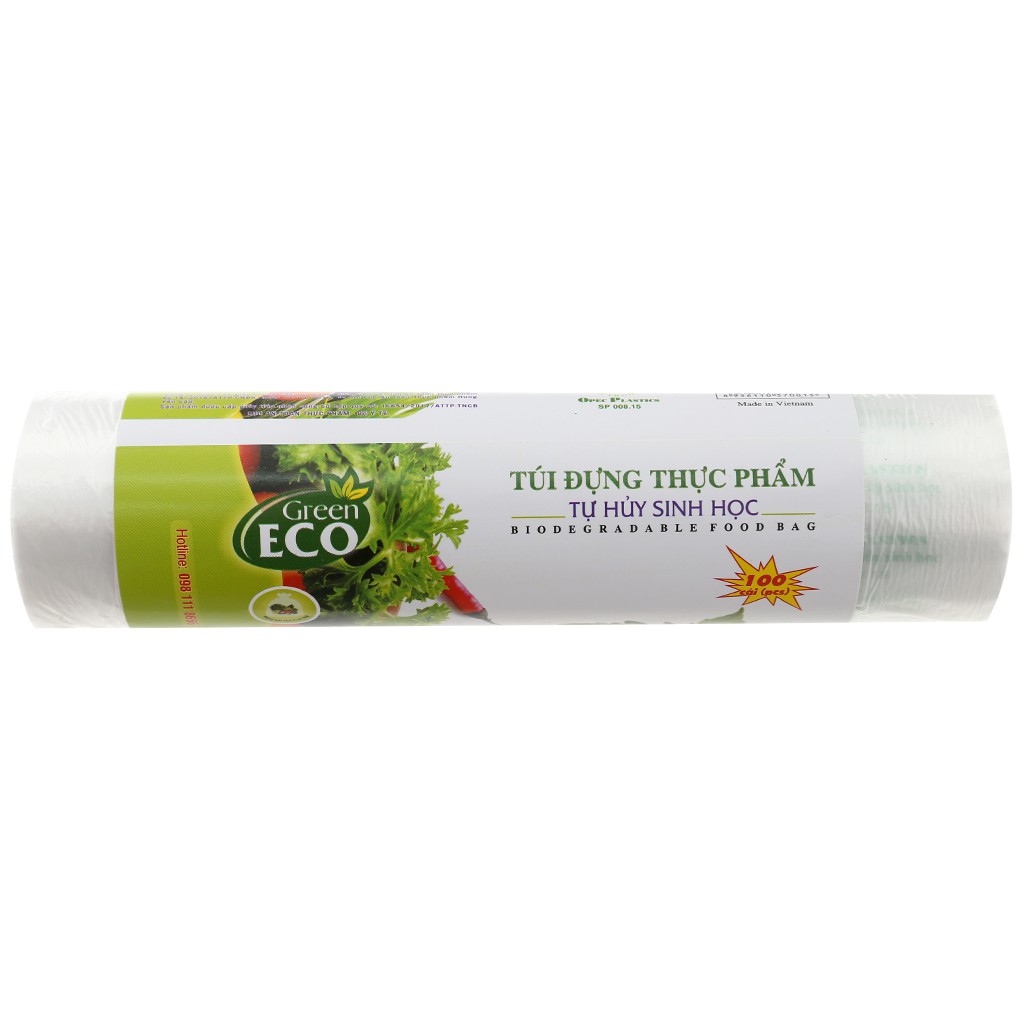 Túi tự hủy sinh học GreenEco 100 cái, túi đựng thực phẩm - KSVH