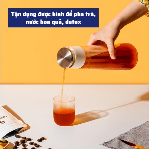 Chai Cold Brew pha cà phê Timemore, bình ủ ngâm lạnh cafe,detox cao cấp dung tích 600ml tích hợp van chống tràn hiện đại