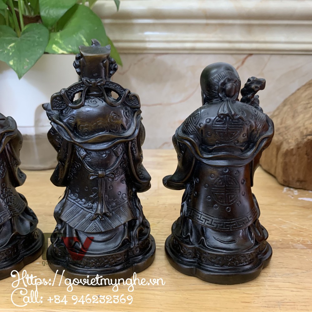 Tượng đá trang trí phong thủy tượng đá bộ ba ông Phúc Lộc Thọ - Chiều cao 14cm - Màu Nâu Đen