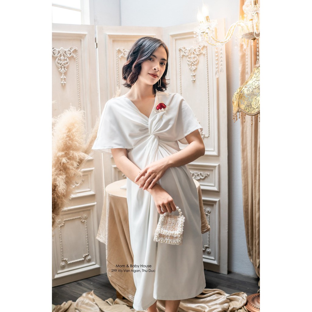 Đầm bầu cát nhung xoắn eo đi tiệc Be a Lady ( tặng kèm ghim cài )