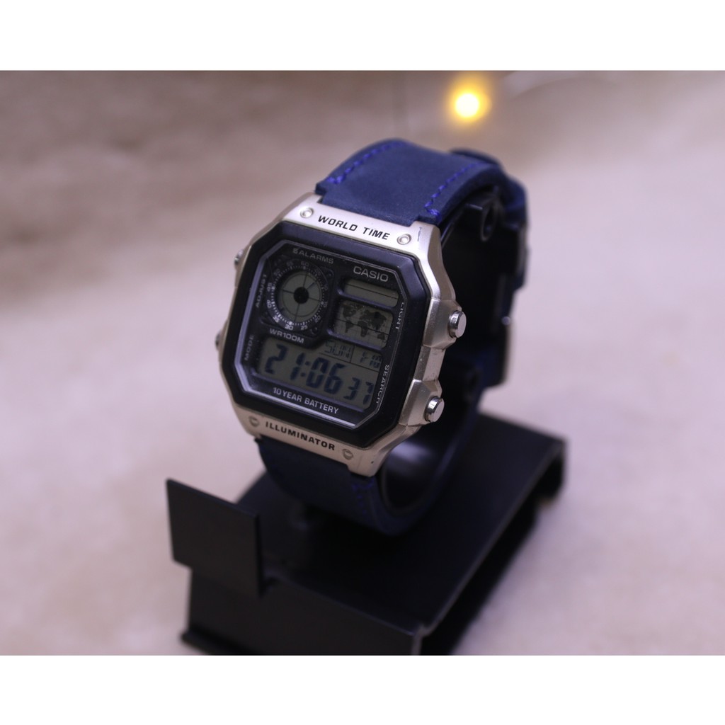 Dây da thay thế đồng hồ Casio AE1200 da bò sáp handmade