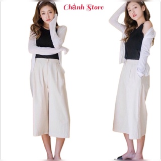 Quần lửng ống rộng culottes chất vải đũi xước cao cấp thoáng mát, phối đồ dễ dàng