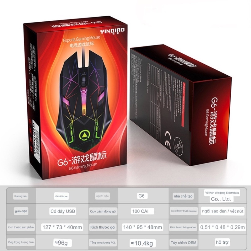 Chuột Gaming G6 Máy Tính,Laptop LED RGB Tự Động Đổi Màu Phiên Bản Đặc Biệt Giành cho Game Thủ-Bảo Hành Lỗi 1 Đổi 1