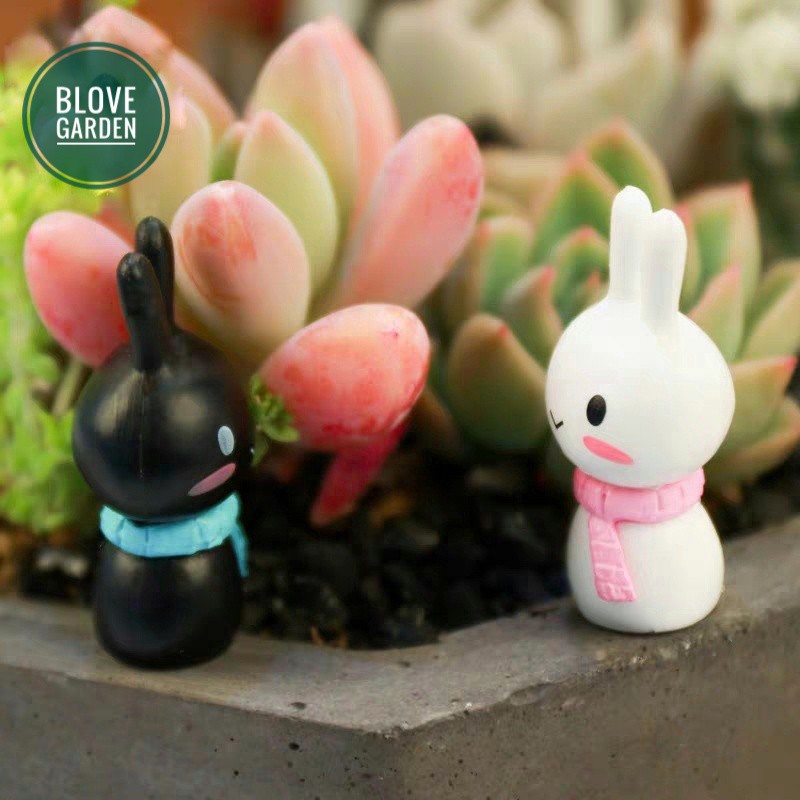 Tiểu cảnh - Đôi thỏ dễ thương làm tiểu cảnh trang trí chậu cây, terrarium sen đá xương rồng
