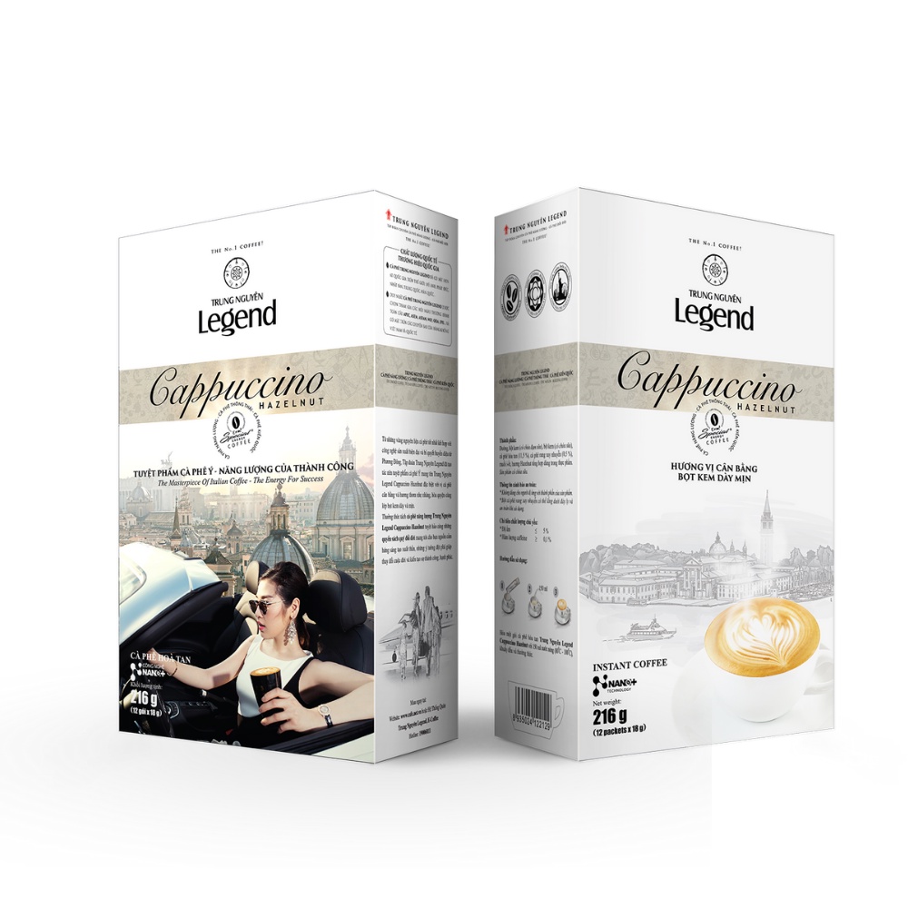 Cà phê hòa tan Cappuccino Hazelnut - Trung Nguyên Legend - Hộp 12 sticks x 18gr