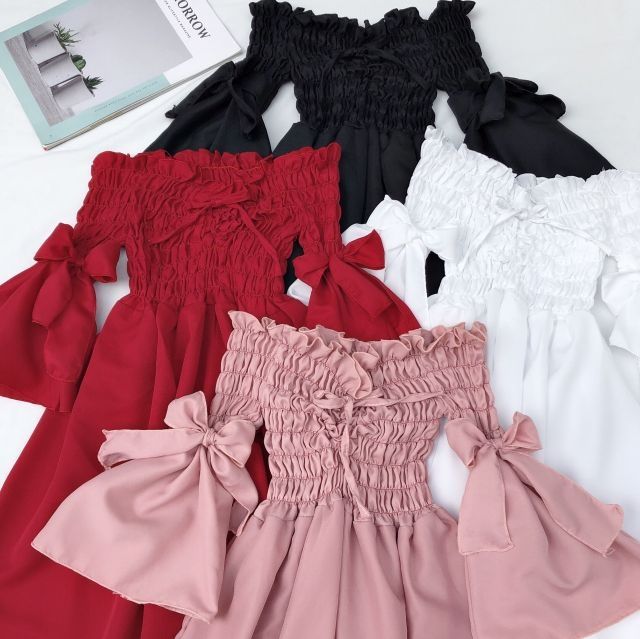 Đầm nhún ngực tay lỡ  dễ thương cho các tiểu thư | BigBuy360 - bigbuy360.vn