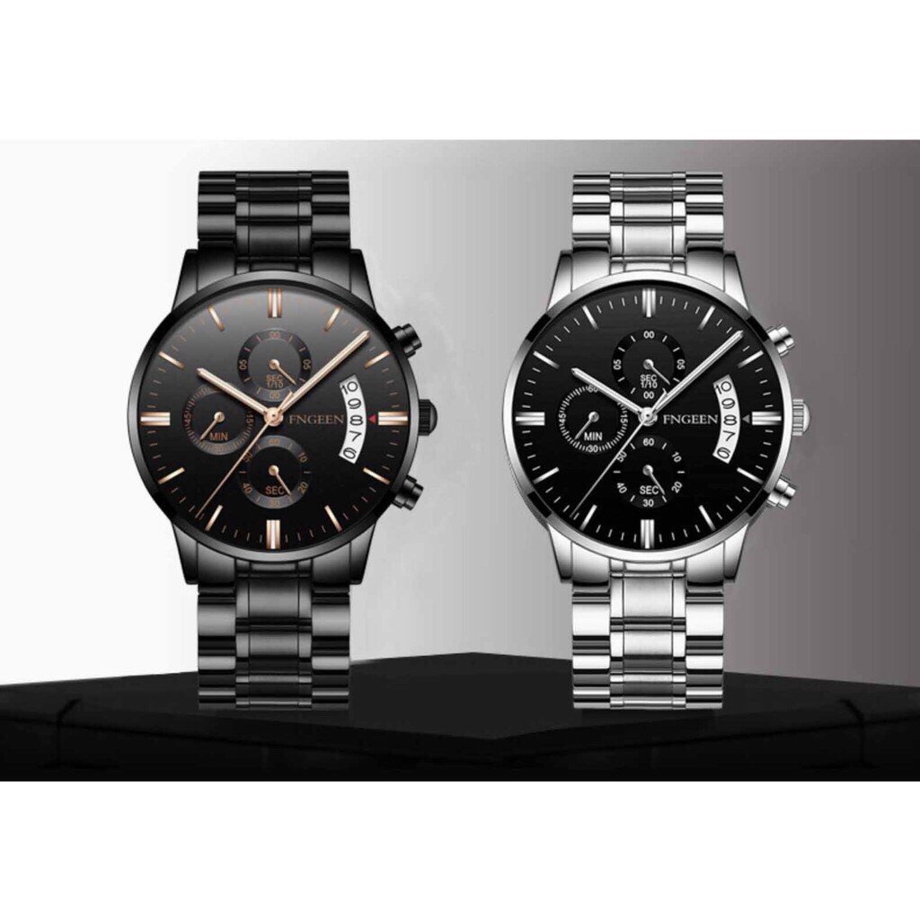 Đồng hồ nam FNGEEN F12 mặt tròn có lịch ngày, dây thép không gỉ | BigBuy360 - bigbuy360.vn