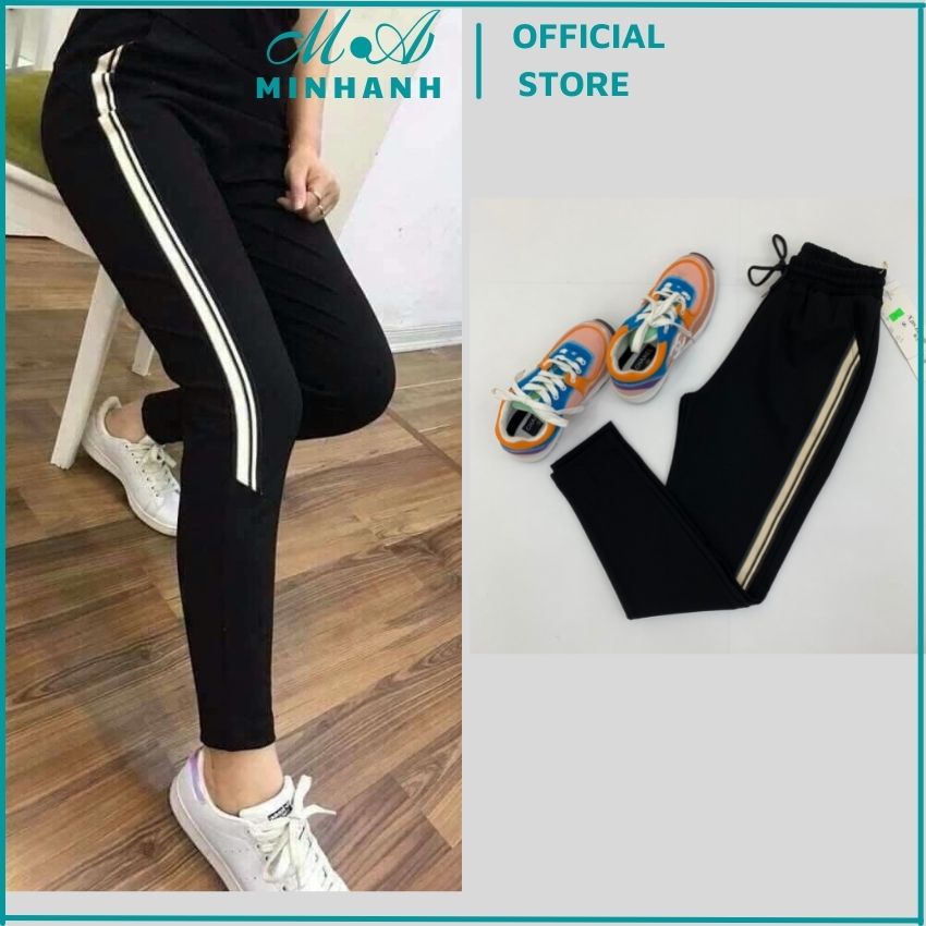 Quần thun nữ thể thao, quần jogger nỉ sọc nửa gạo vàng mã 091 vải umi hàn cao cấp -Minhanh.official.store