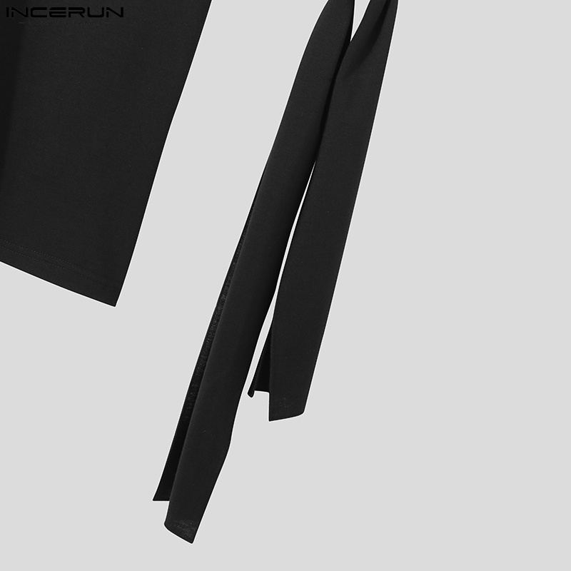 Áo kiểu INCERUN thiết kế tay độc lạ cổ tròn màu sắc đơn giản cho nam