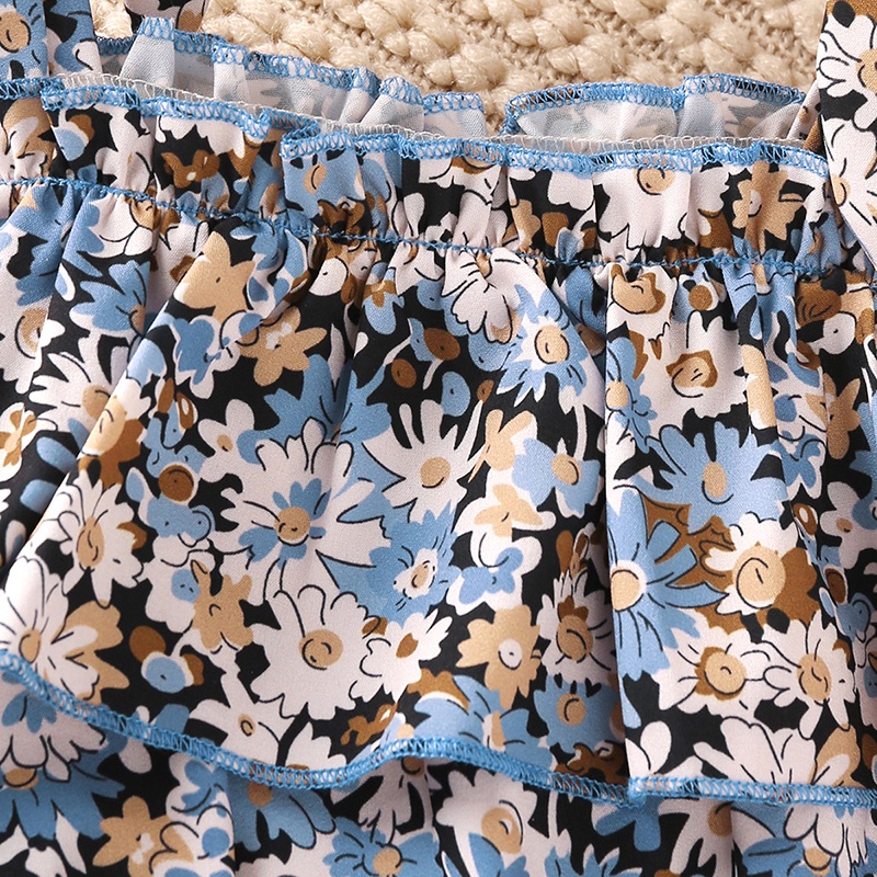 SIYYIS Bộ Áo Liền Quần In Hoa Phối Bèo Đính Nơ Thanh Lịch Thời Trang Mùa Hè Cho Bé Gái 2-6 Tuổi