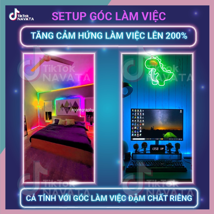 Đèn led tiktok nháy đuổi aRGB sấm sét 100 chế độ cảm biến nháy theo nhạc