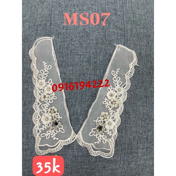 Cổ ren gắn đá MS07 phối váy áo