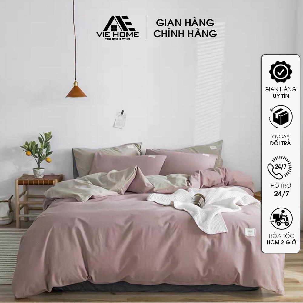 Bộ chăn ga gối Cotton Tici VIE HOME Bedding trơn màu basic dễ trang trí phòng ngủ nhiều kích thước