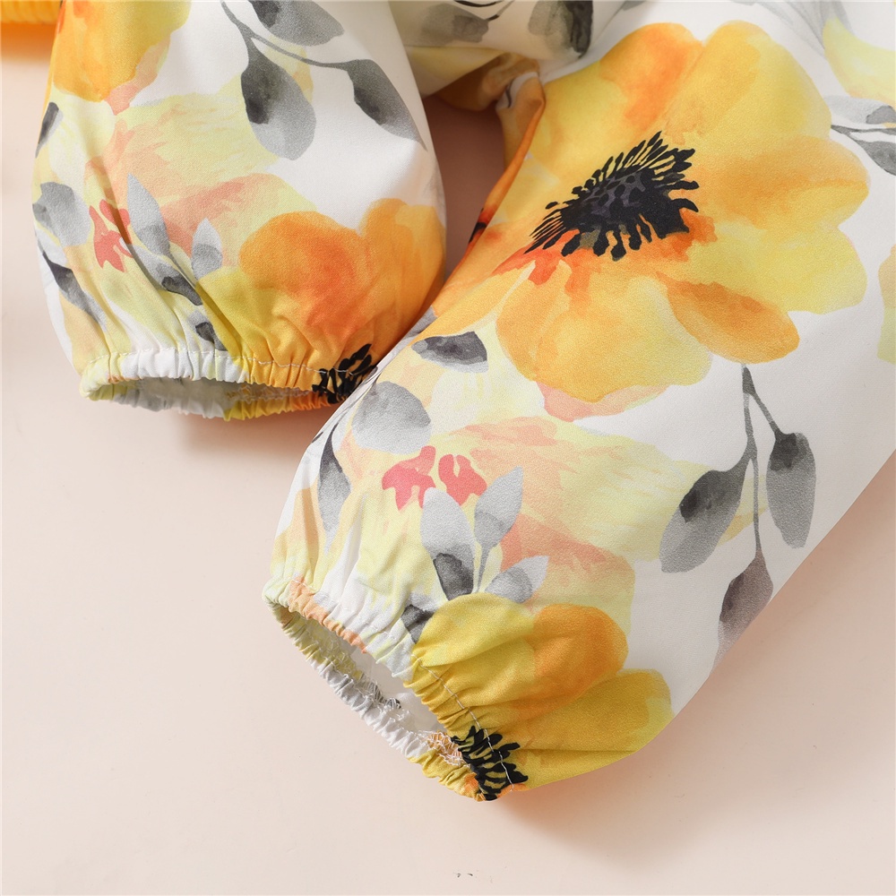 Set đồ 3 món Mikrdoo gồm áo liền quần cotton tay ngắn + quần dài in họa tiết hoa + băng đô nơ cài tóc cho bé gái sơ sinh