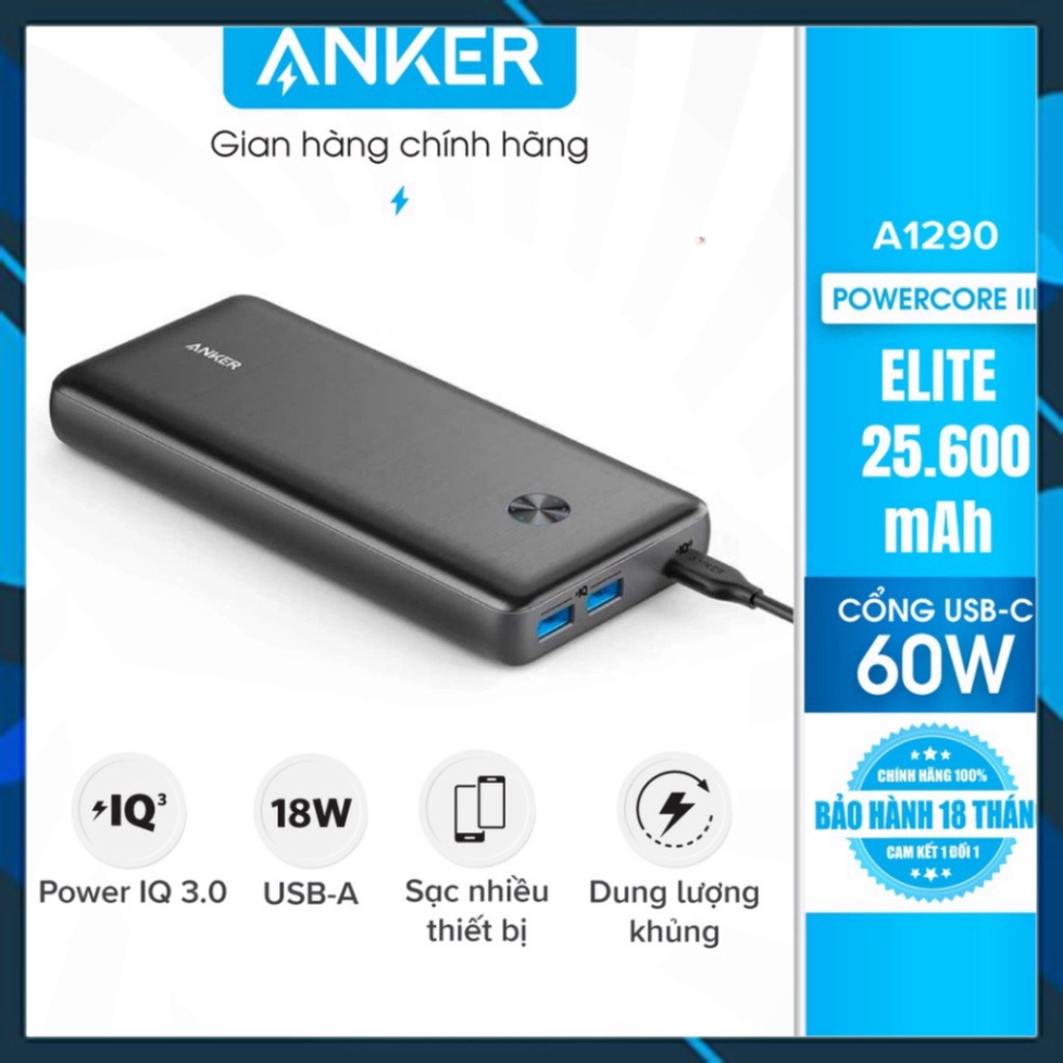 Pin dự phòng PowerCore III Elite 25.600mAh Power Delivery 60w A1290 (SIÊU RẺ )