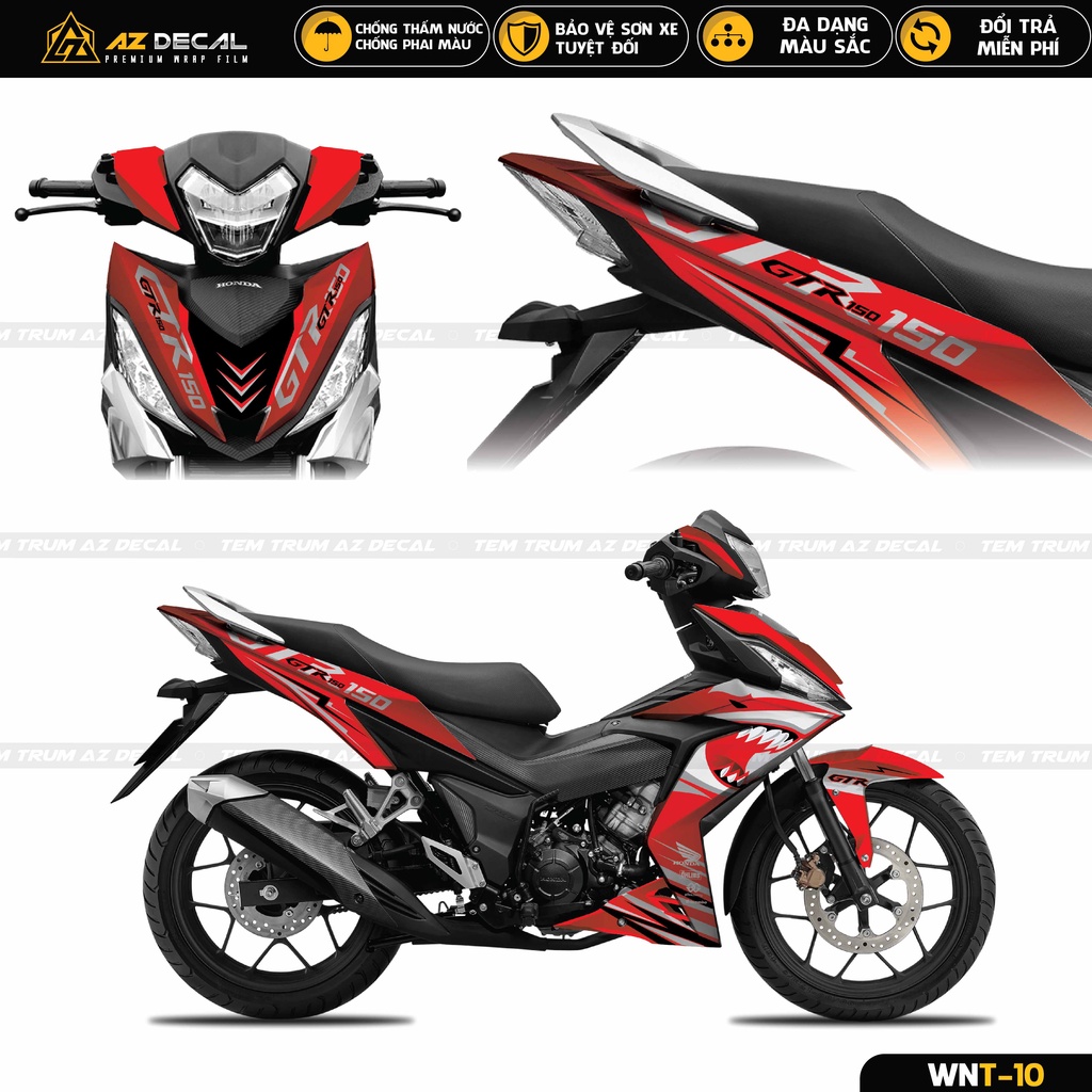 Tem Trùm Winner V1 150 Mẫu Cá Mập Cực Chất | WNT-10 | Decal Cao Cấp Chống Nước Màu Đen Trắng Đỏ