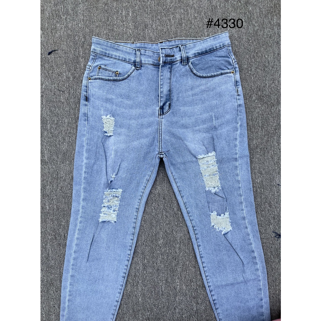 Quần jean nữ Big Size 9 tấc rách xanh nhạt rách nhiều dành cho người béo 4330 MLJ