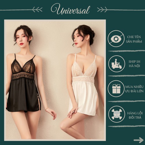 Váy Ngủ Sexy Chất Vải Lụa Cao Cấp 2 Dây Phối Ren Gợi Cảm Dành Cho Nữ UNIVERSALXXX - DNS28