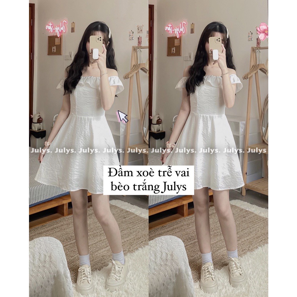 [Ảnh thât/video] Đầm váy trắng trễ vai chun sau trắng tiểu thư basic dễ mặc