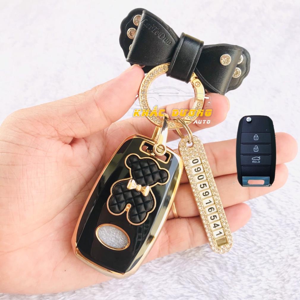 Ốp chìa khoá gập Kia Morning Seltos Cerato TPU 3 nút đính đá nhân tạo cao cấp sang trọng