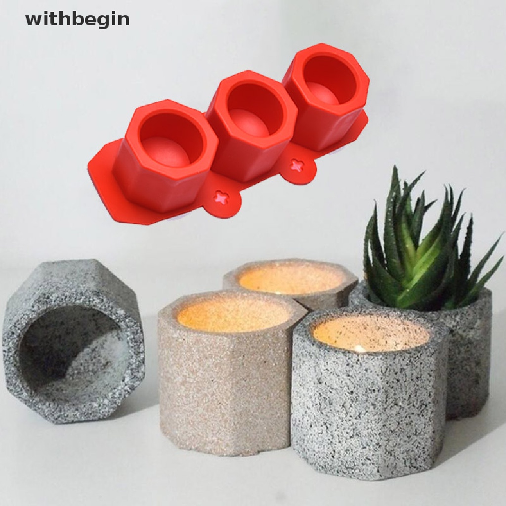 【WIT】 3 Cavity Silicone Pot Mold Clay Concrete Succulent Flower Cement Pot Cup Mould .