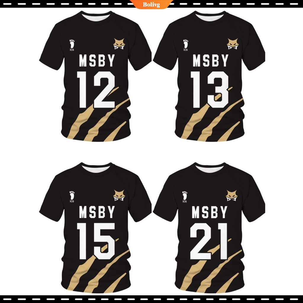 Áo Thun Ngắn Tay In Hình 3D Nhân Vật Anime Haikyuu MSBY Jackals Jersey Hinata Meian Bokuto Miya Karasuno