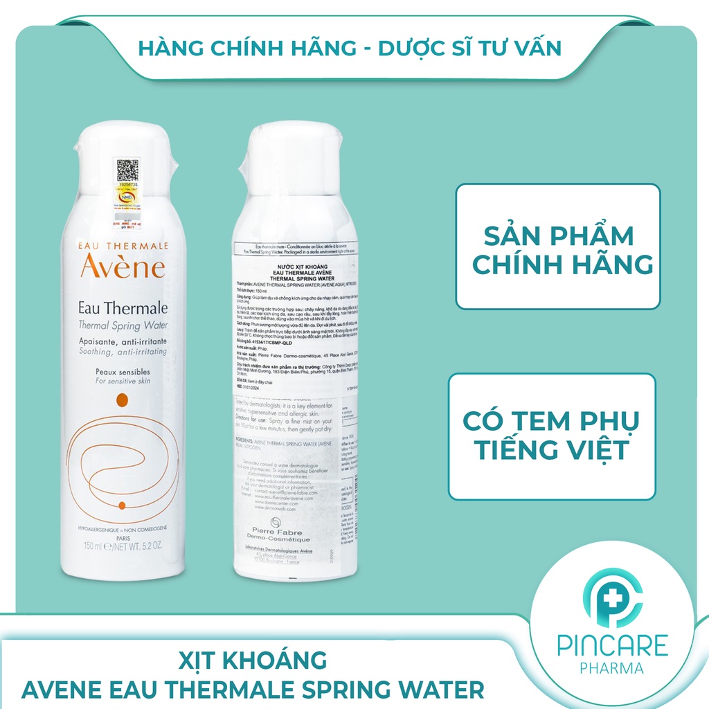 Xịt khoáng Avene Eau Thermale Spring Water 150ml dưỡng ẩm da mặt - Hàng chính hãng - Nhà thuốc PinCare