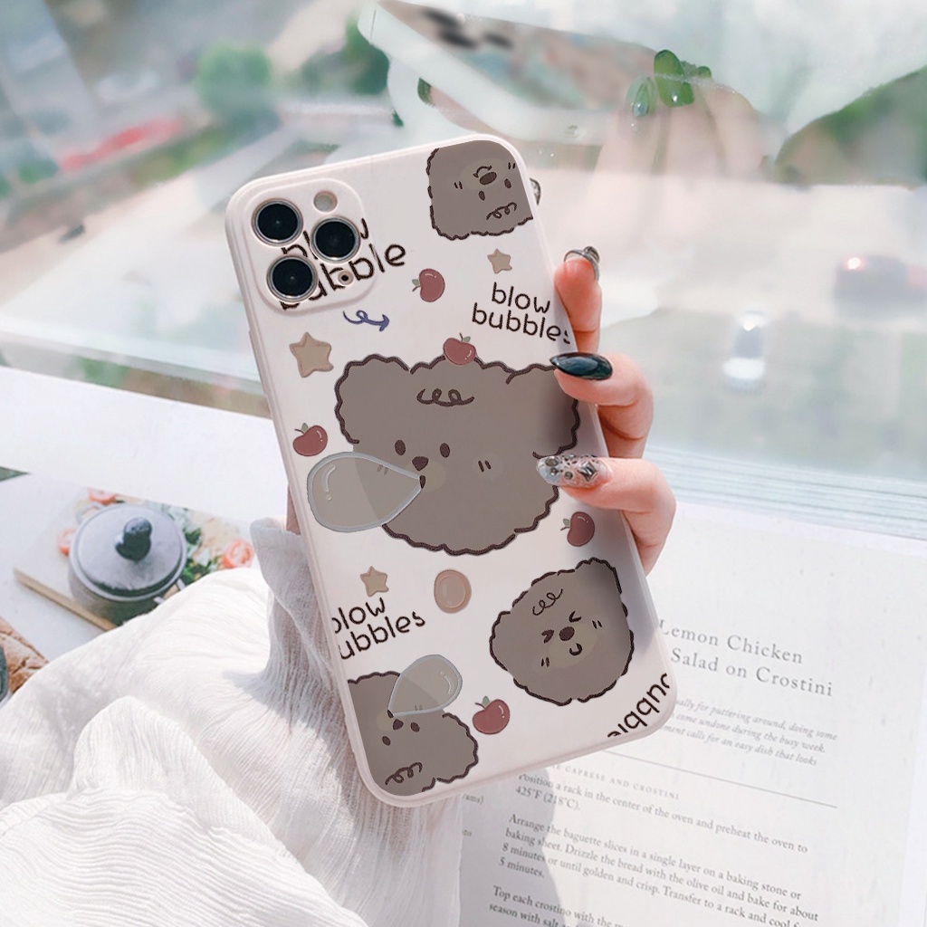 Ốp lưng iphone Gấu thổi bóng cạnh vuông iphone 6splus/7/7plus/8/8plus/x/xr/xs/11/12/pro/max/plus/13promax e214