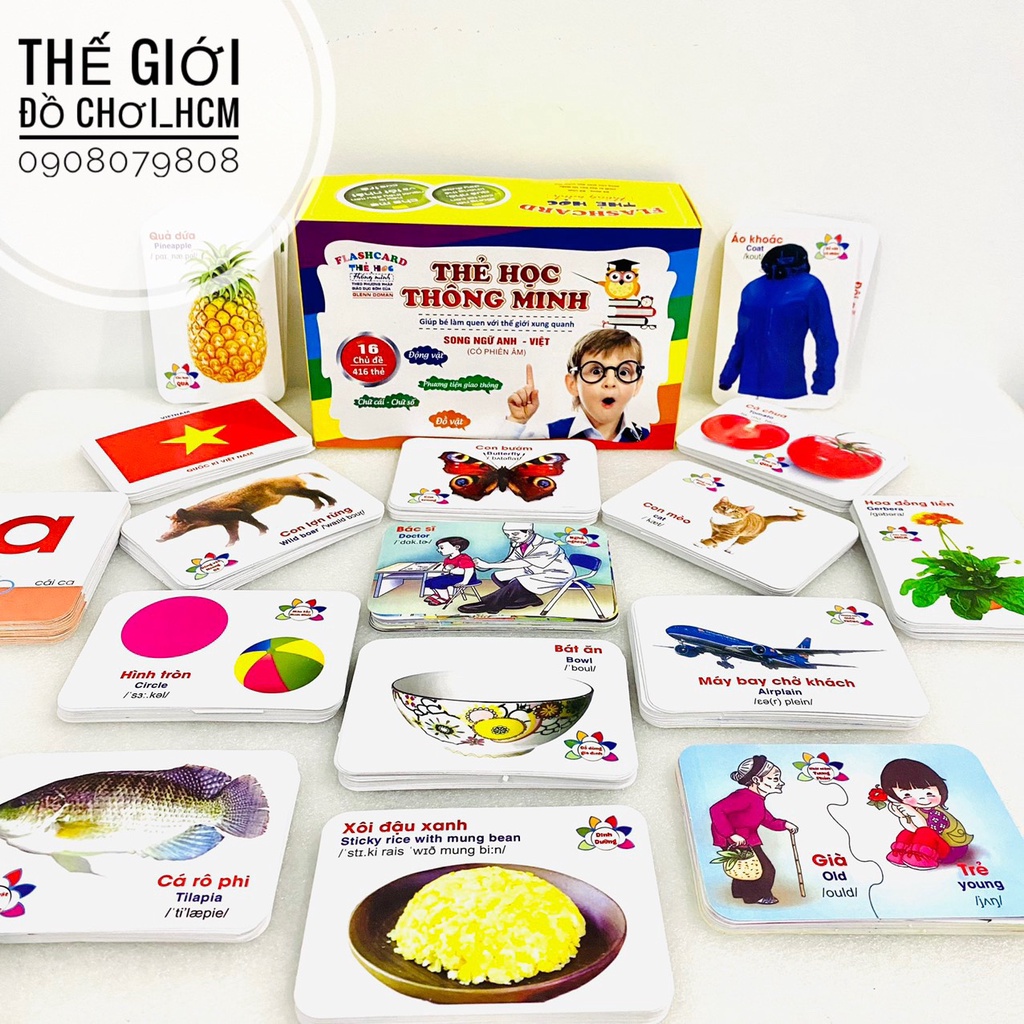 [TRỢ GIÁ- FLASHCARDS] Bộ thẻ học thông minh 416 thẻ song ngữ Anh- Việt cho bé học, phát triển tư duy, khám phá thế giới